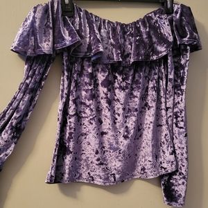 Women's Long Sleeve Off the Shouder Velvet Top